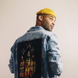 Rare Forever 21 Mucha Art Nouveau Stained Glass Print Denim Trucker Jacket Sz S